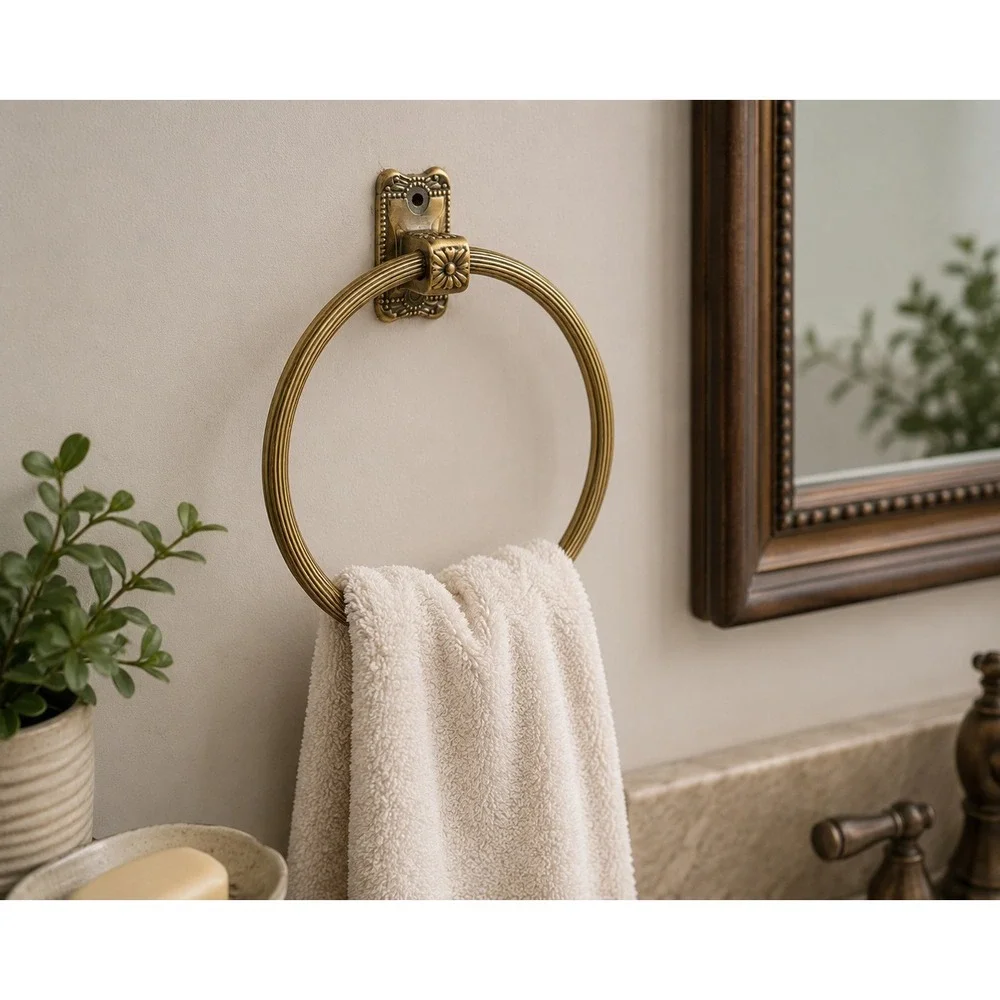Vtg Towel Ring Wall Mount Bathroom Hand Towel Holder Decorative Hardware